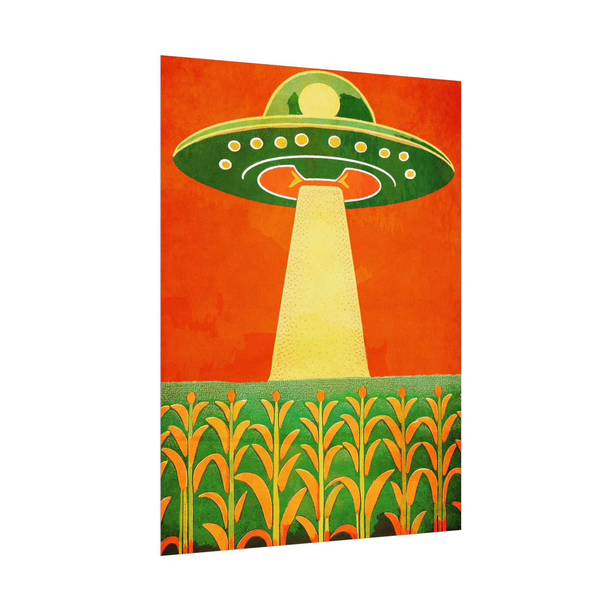 Midwest Modern UFO and Corn Art Print Rolled Poster | Wall Art, Midwest Mod, Prairie, UFO, UAP, Aliens, Cornfield, Martians