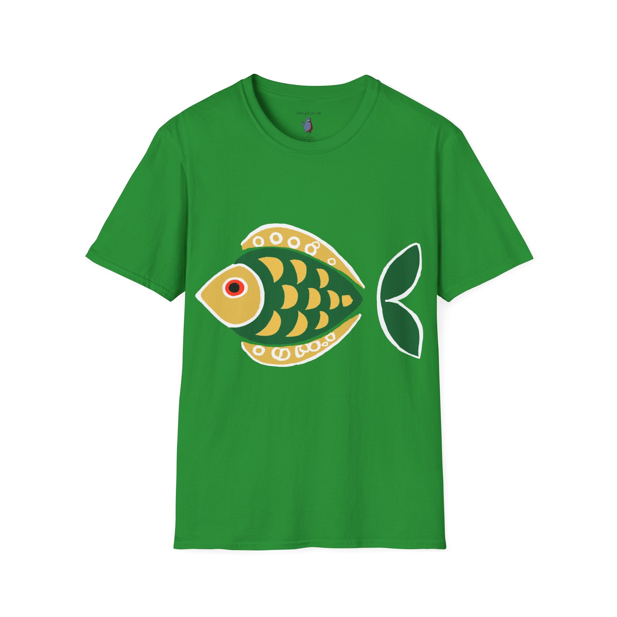Retro Fish Graphic Art Tee - 100% Cotton T-Shirt