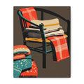Lake Cabin Camp Chair with Blankets Art Print - Matte Canvas, Stretched, 1.25" -  home decor, wall art, mod chair, blankets, shabby, cabin, camp