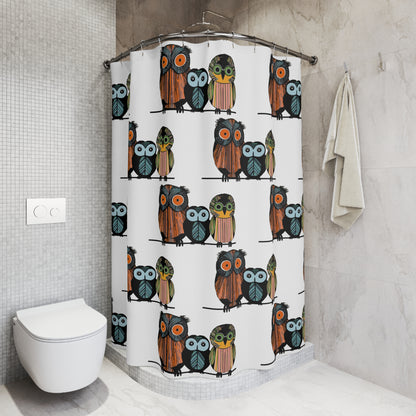 Mod Colorful Owl Owls Trio Graphic Art Shower Curtain