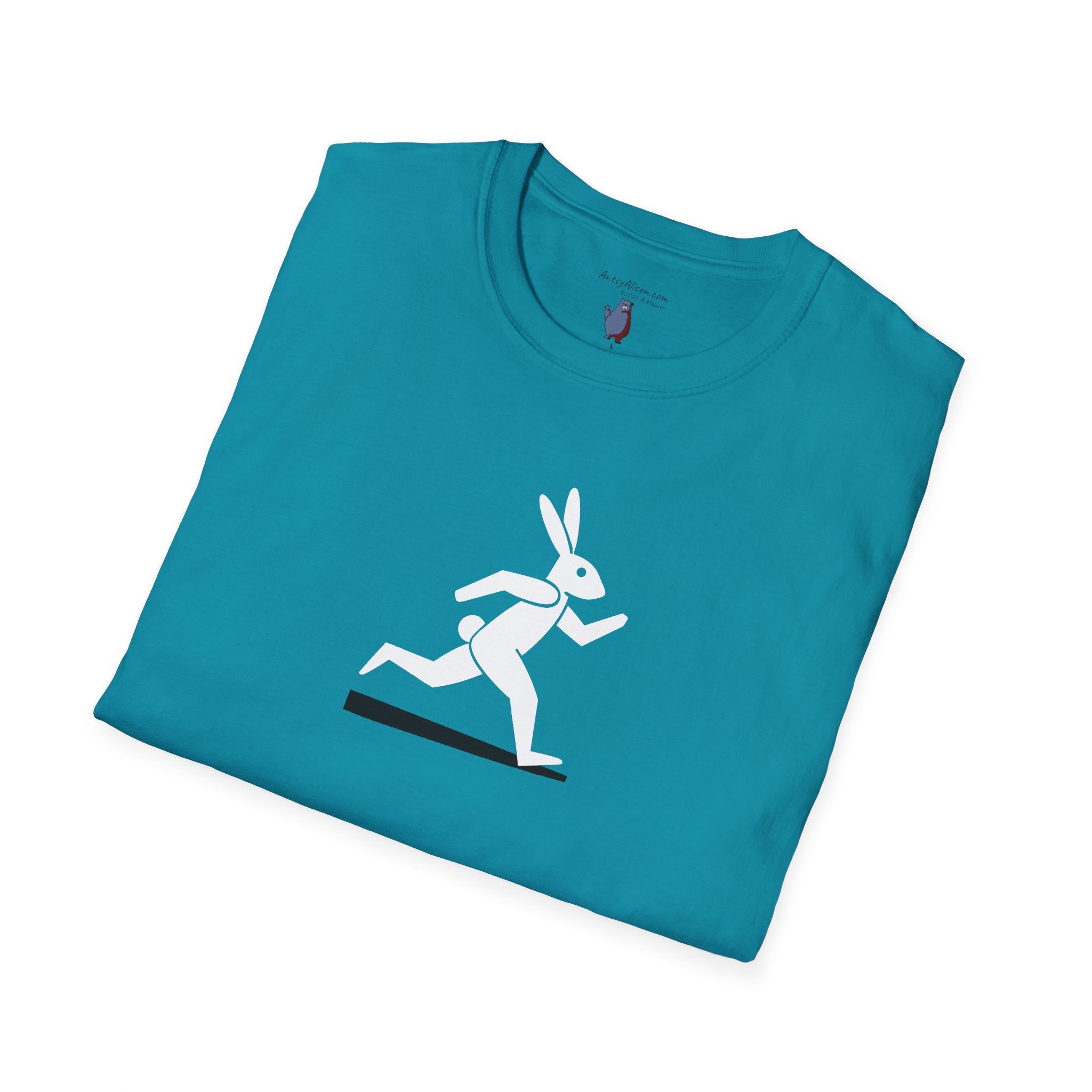 Midwest Modern Run Rabbit Run #4 in Black & White - 100% Cotton Graphic Tee - animal lovers, rabbit, bunny, easter, spring