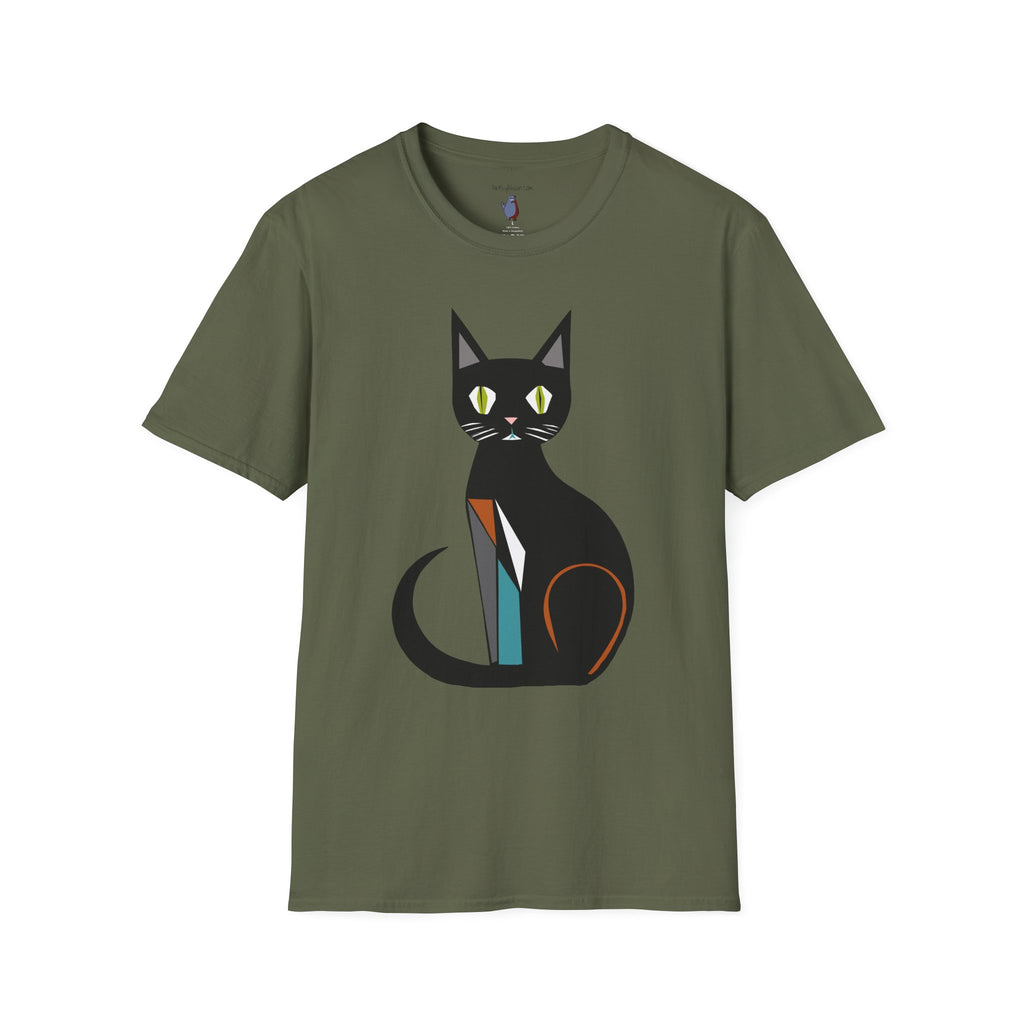Modern Black Cat Graphic Art Tee - 100% Cotton T-Shirt