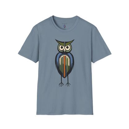 Midwest Modern Serious Striped Owl Graphic Art Tee - 100% Cotton T-Shirt