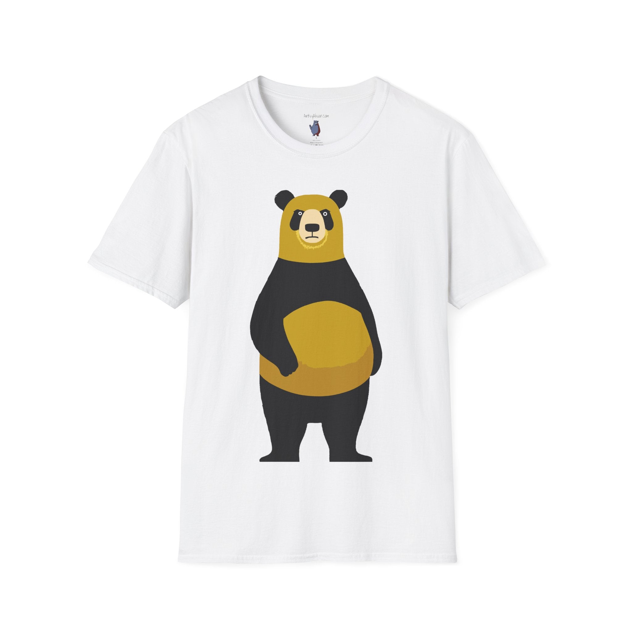 Yellow and Black Bear Number 5 Graphic Art - 100% Cotton T-Shirt
