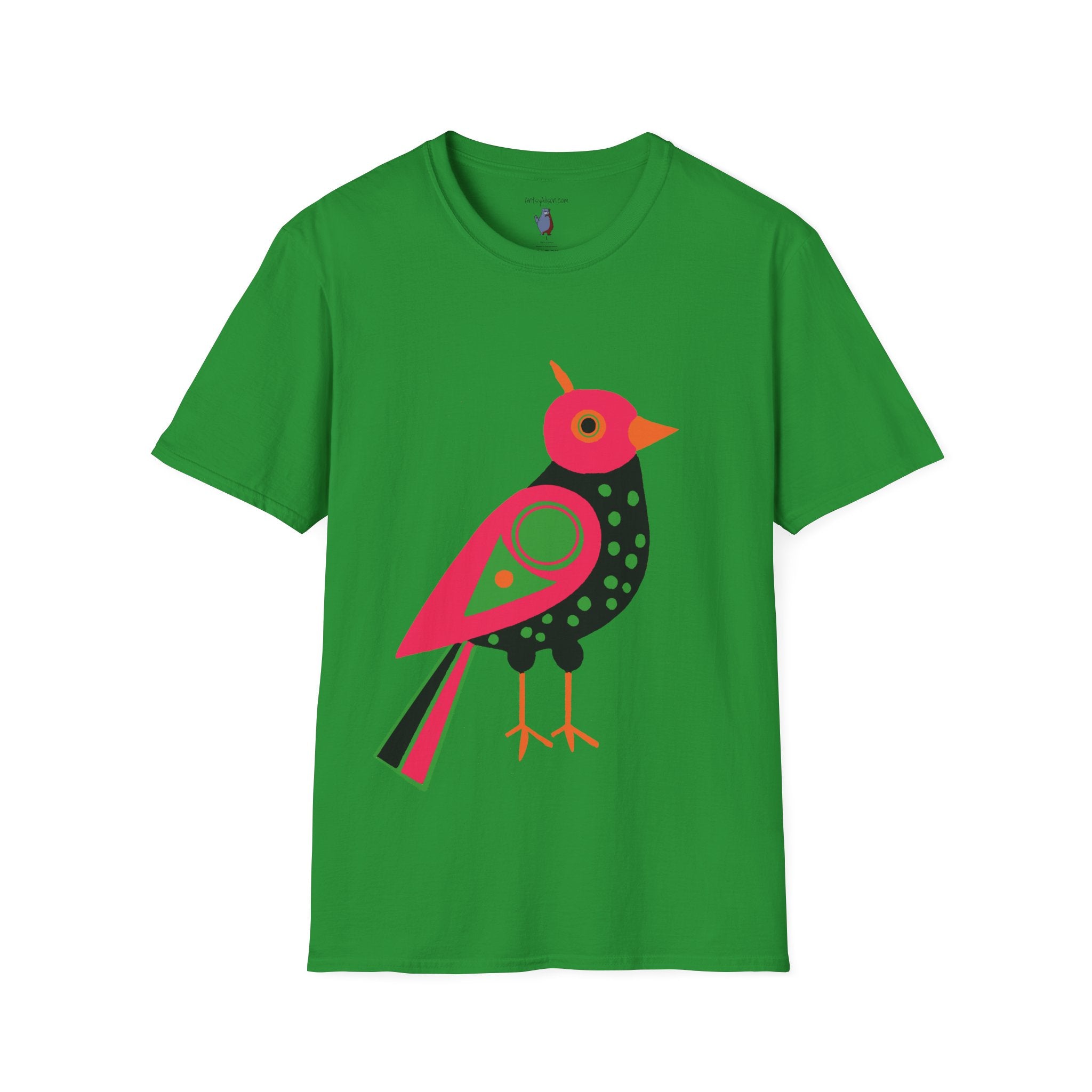 Midwest Modern Serious Pink & Black Bird Art Tee - 100% Cotton T-Shirt