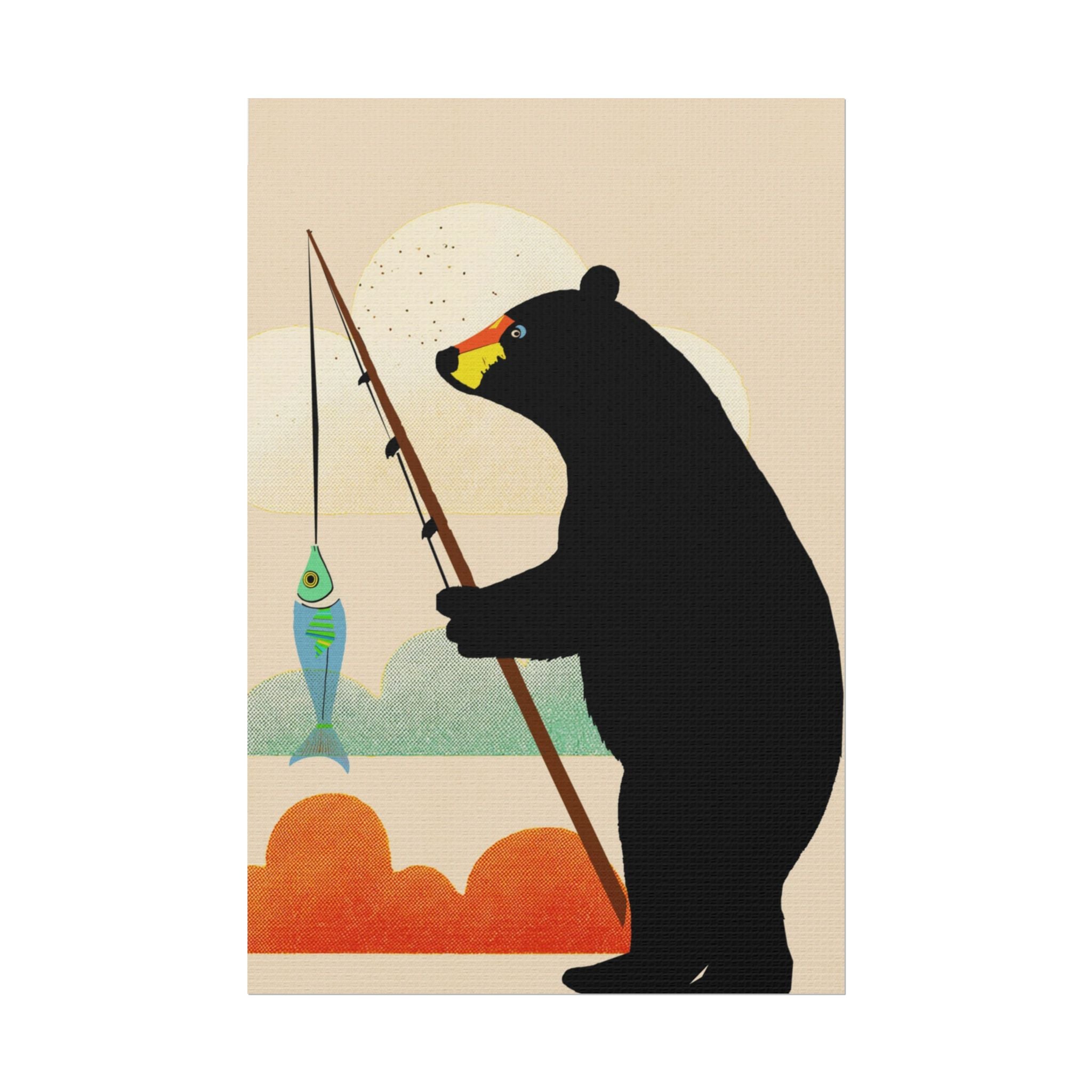 Fishing Bear with Catch Art Print Rolled Poster - Fishing, Bears