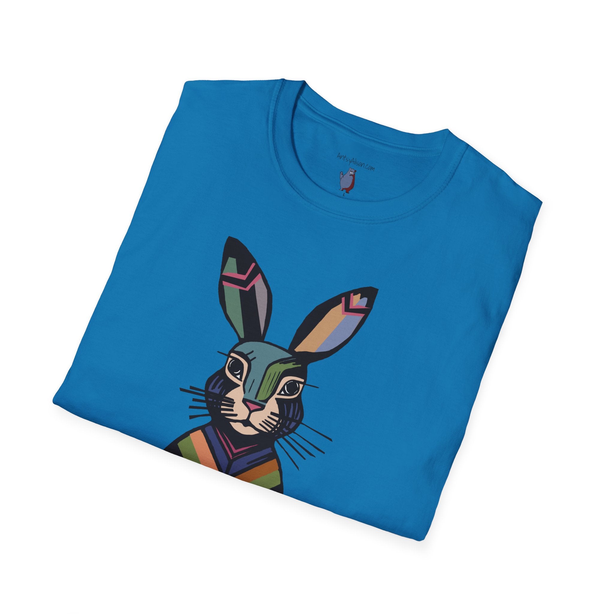 Striped Standing Bunny Rabbit - 100% Cotton T-Shirt