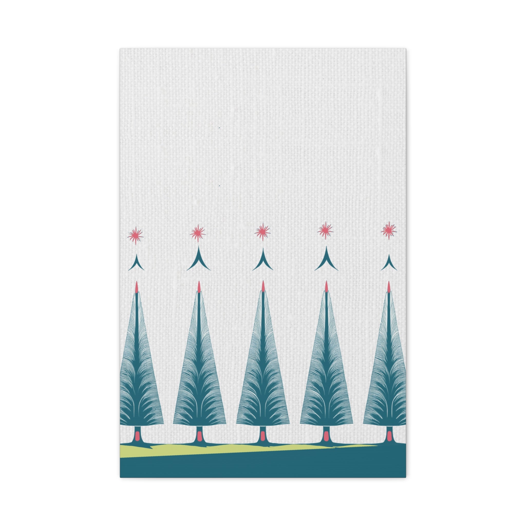 Midwest Mod Holiday Five Folk Trees Print- Matte Canvas, Stretched, 1.25", holiday decor, Christmas, Trees, Whimsical, Scandi, Folk