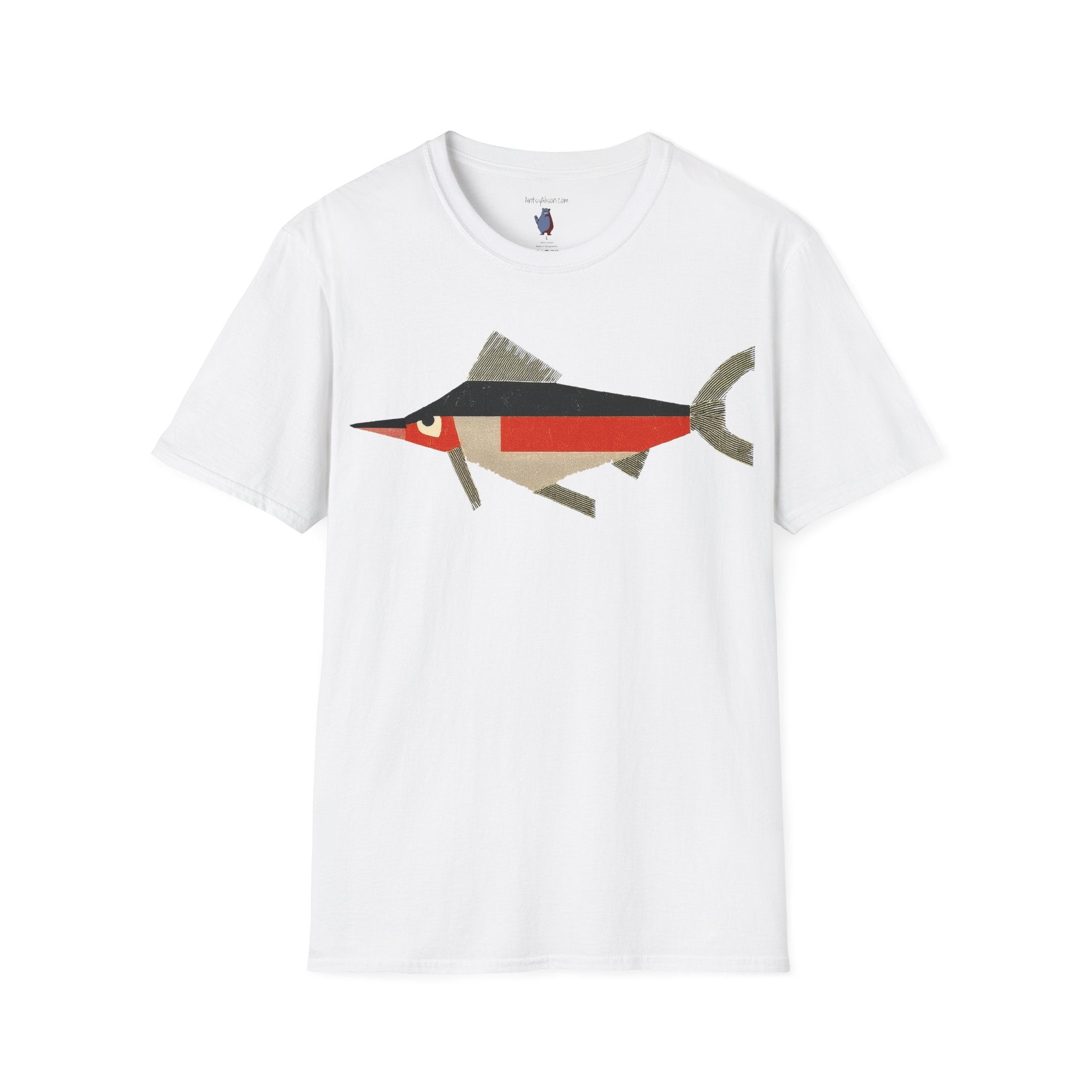 Mod Mad Swordfish Fish Graphic Art Tee - 100% Cotton T-Shirt