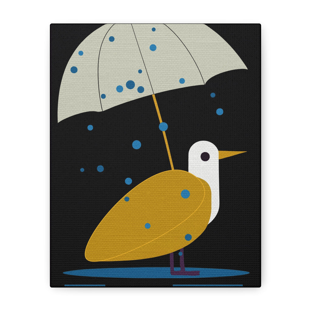 Midwest Modern Rainy Day Bird Print - Matte Canvas, Stretched, 1.25" - wall decor, fun art, modern, simple, graphic, bird, rain, umbrella