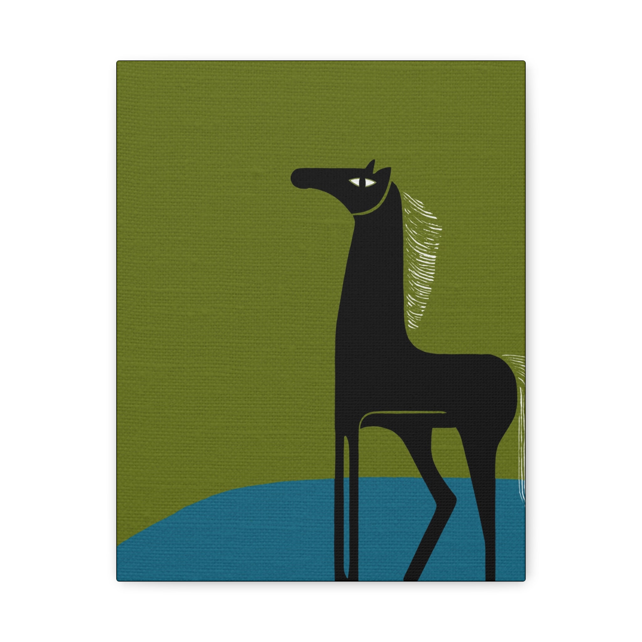 Midwest Modern Abstract Folk Art Black Horse Art - Matte Canvas, Stretched, 1.25" -  home decor, wall art, folk art, horse