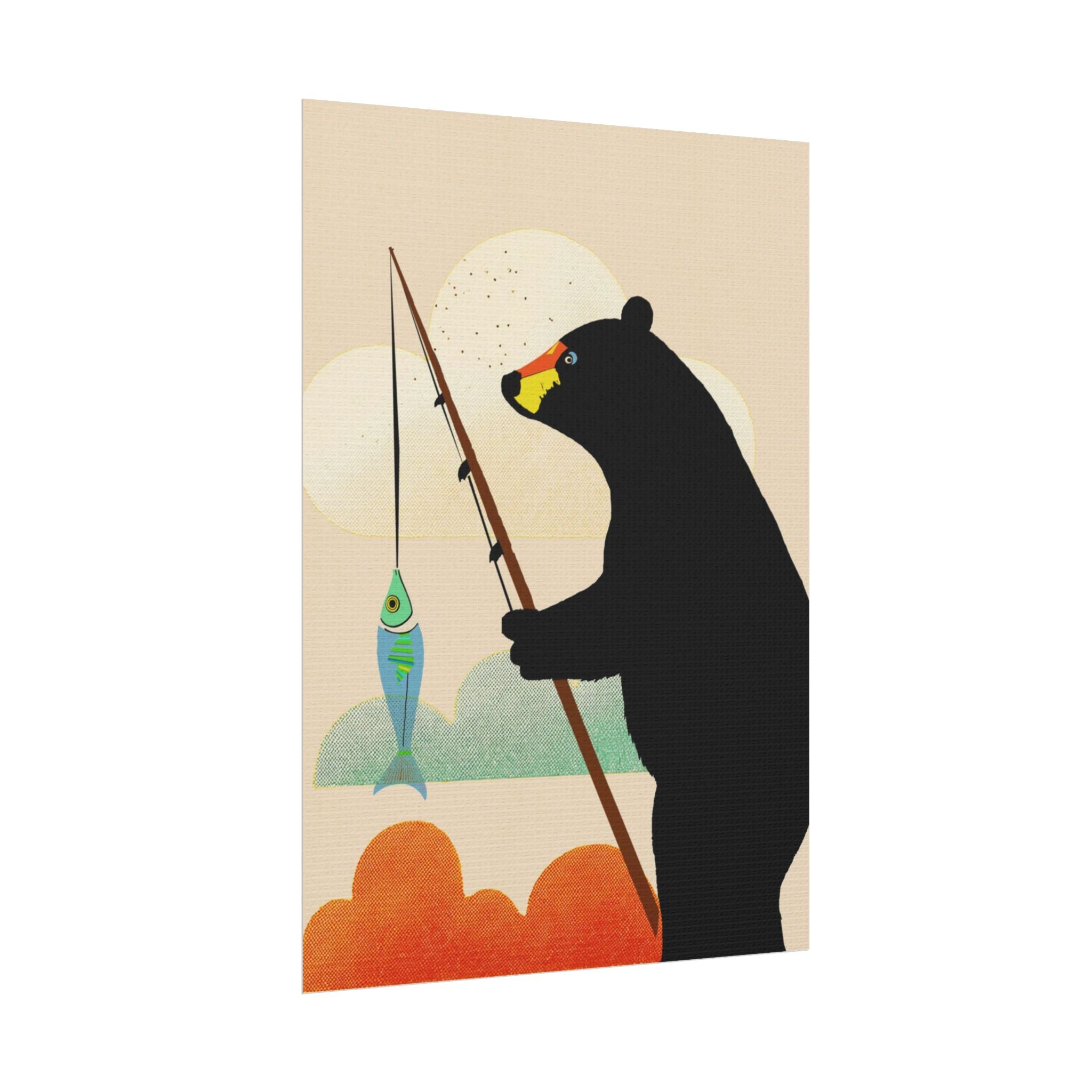 Fishing Bear with Catch Art Print Rolled Poster | Fishing, Bears