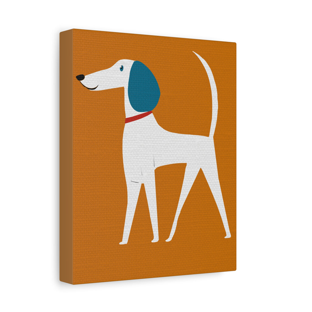 Midwest Modern Retro White Dog Pup Print - Matte Canvas, Stretched, 1.25"