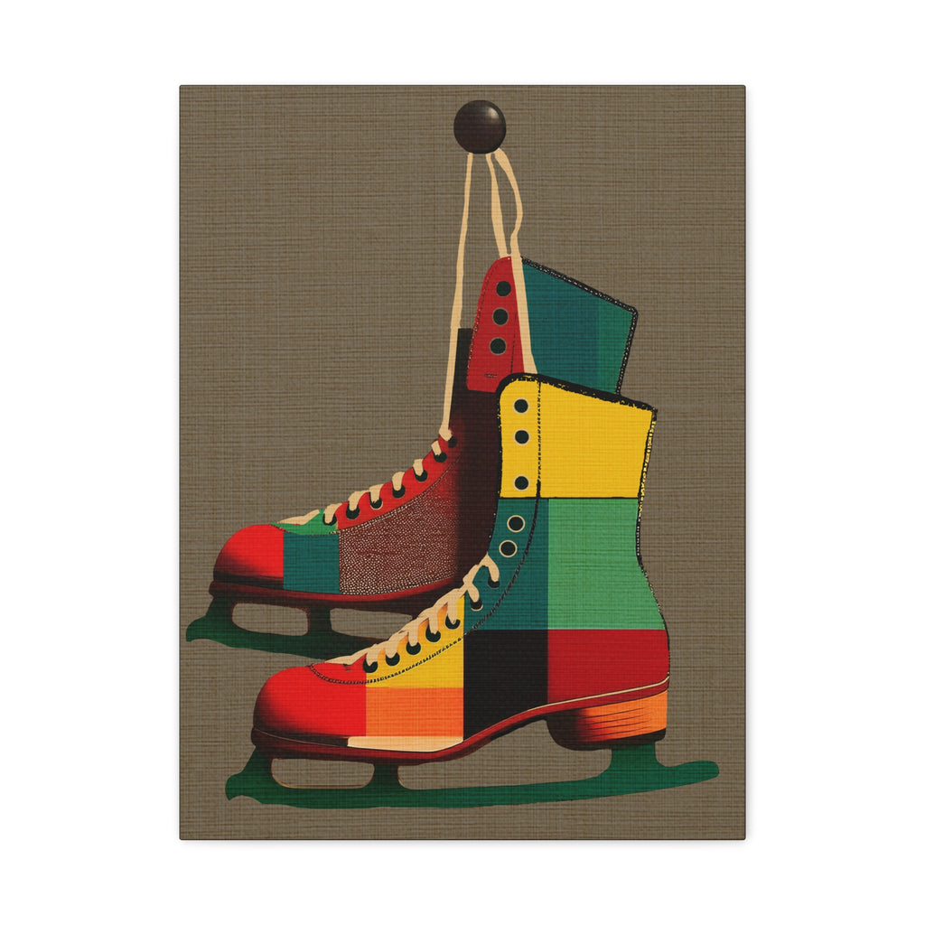 Midwest Mod Seasonal Winter Art Print Pair of Ice Skates in Plaid - Matte Canvas, Stretched, 1.25"