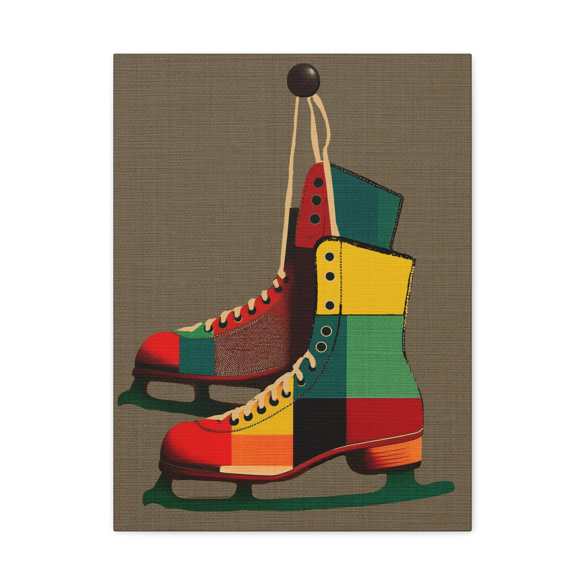 Midwest Mod Seasonal Winter Art Print Pair of Ice Skates in Plaid - Matte Canvas, Stretched, 1.25"