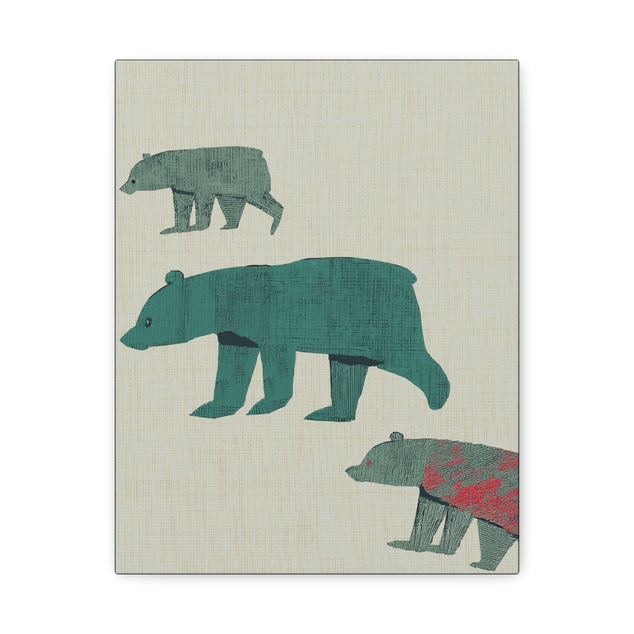 Modern Abstract Three Walking Bears  - Matte Canvas, Stretched, 1.25"