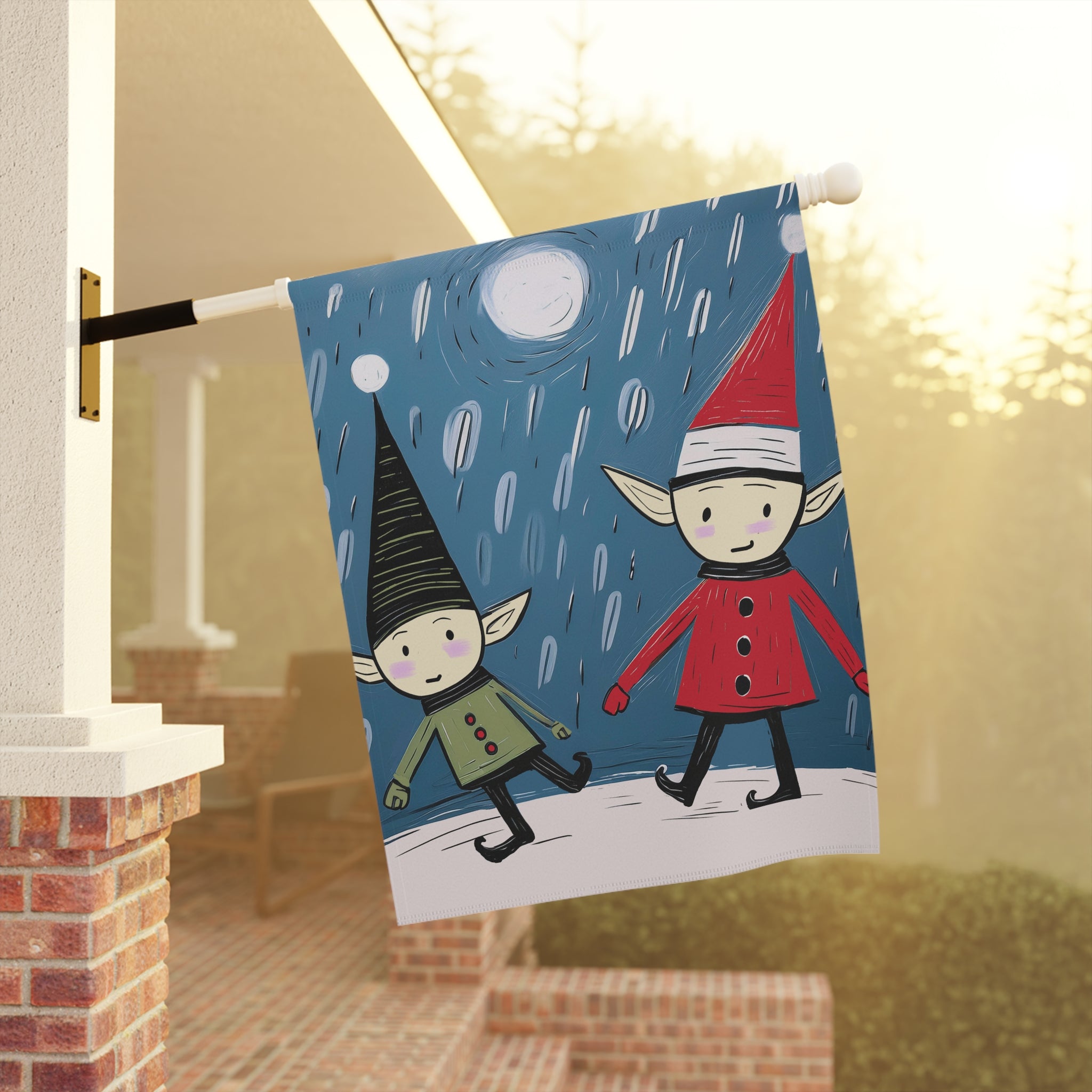 Seasonal Christmas Midwest Mod Two Holiday Elves Outdoor House Flag Garden Banner