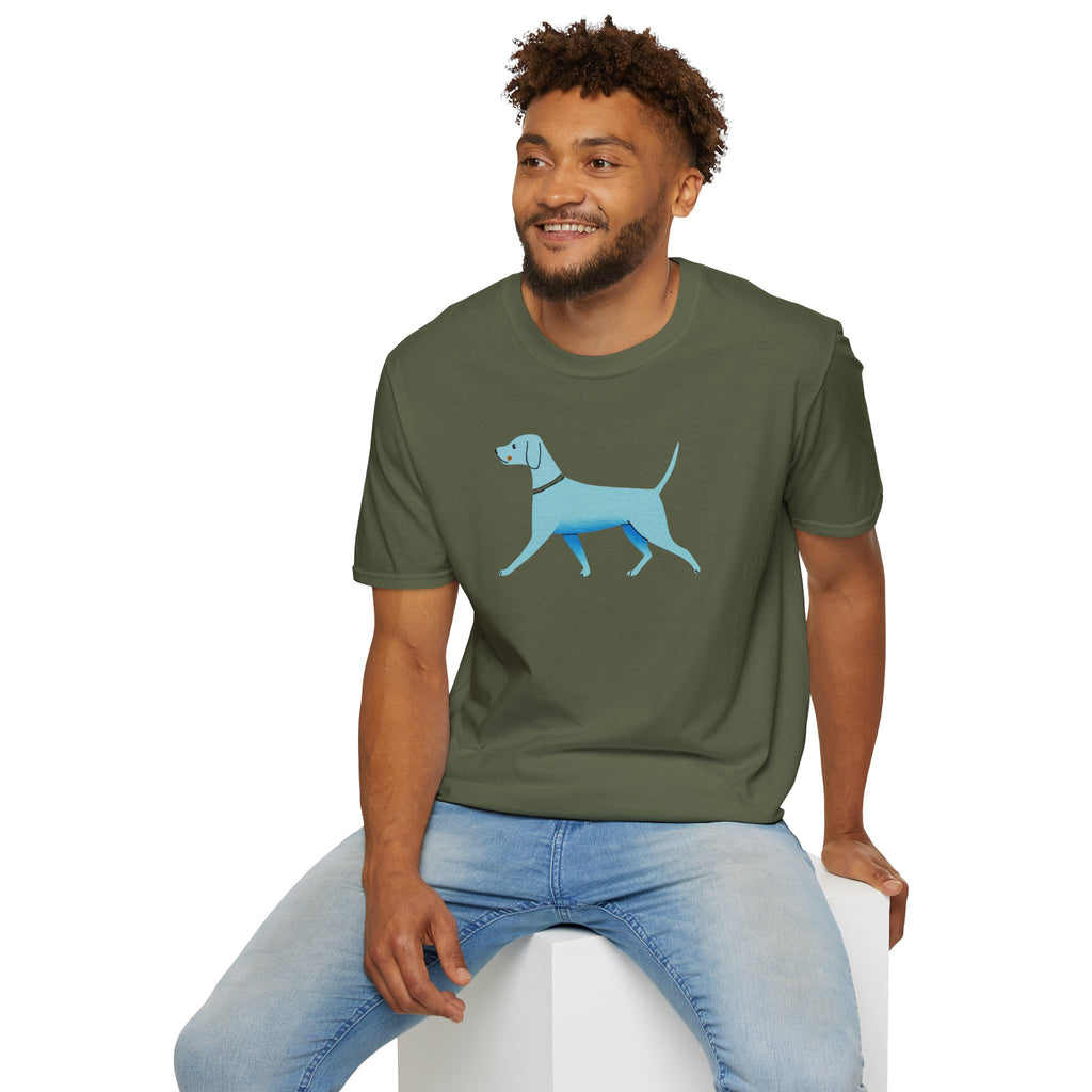 Midwest Modern Walking Blue Dog - 100% Cotton Graphic Tee - animal lovers, dogs, canines, blue