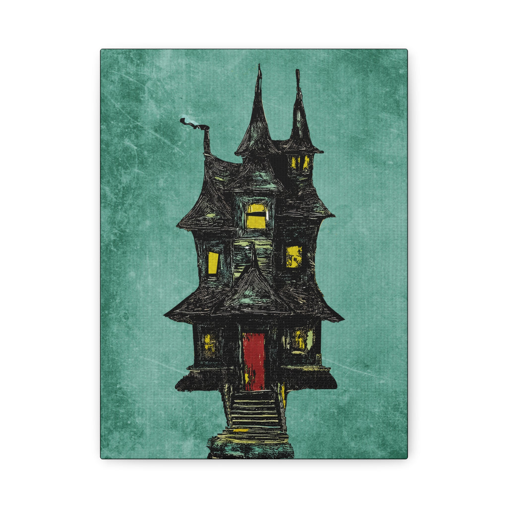 Halloween Seasonal Midwest Mod Haunted House Art Print  - Matte Canvas, Stretched, 1.25"