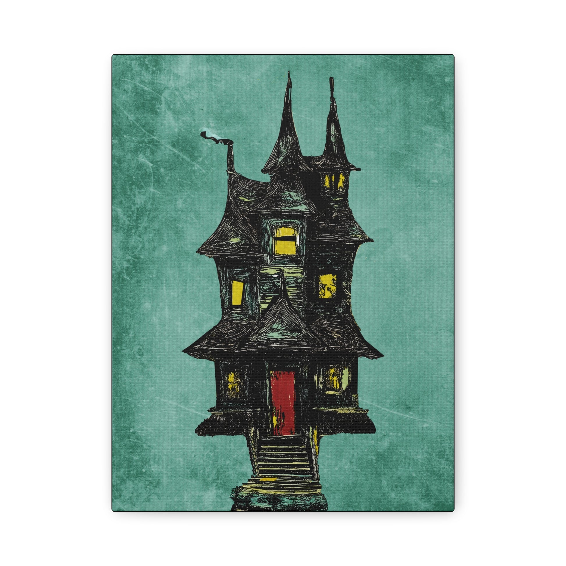 Halloween Seasonal Midwest Mod Haunted House Art Print  - Matte Canvas, Stretched, 1.25"