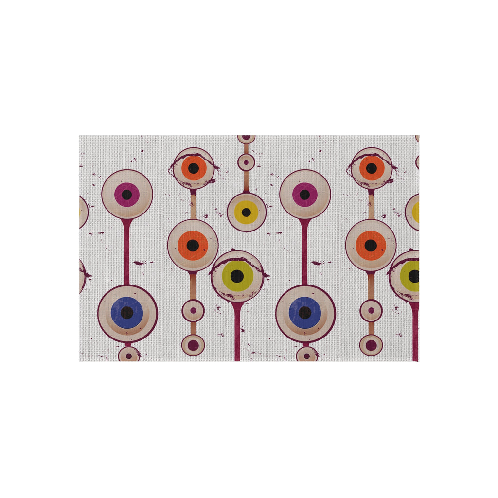 Mid-Century Modern Style Floating Eyeball Pattern Outdoor Rug — Retro Abstract Patio Mat