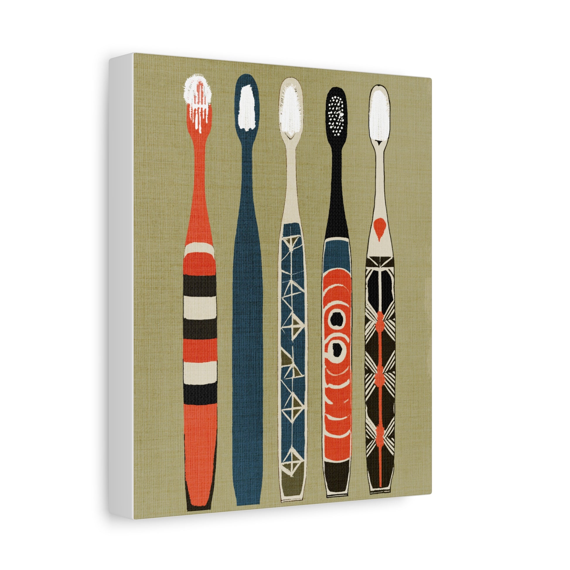 Midwest Modern Pop Art Toothbrush Family of 5 Bathroom Art Print - Matte Canvas, Stretched, 1.25"