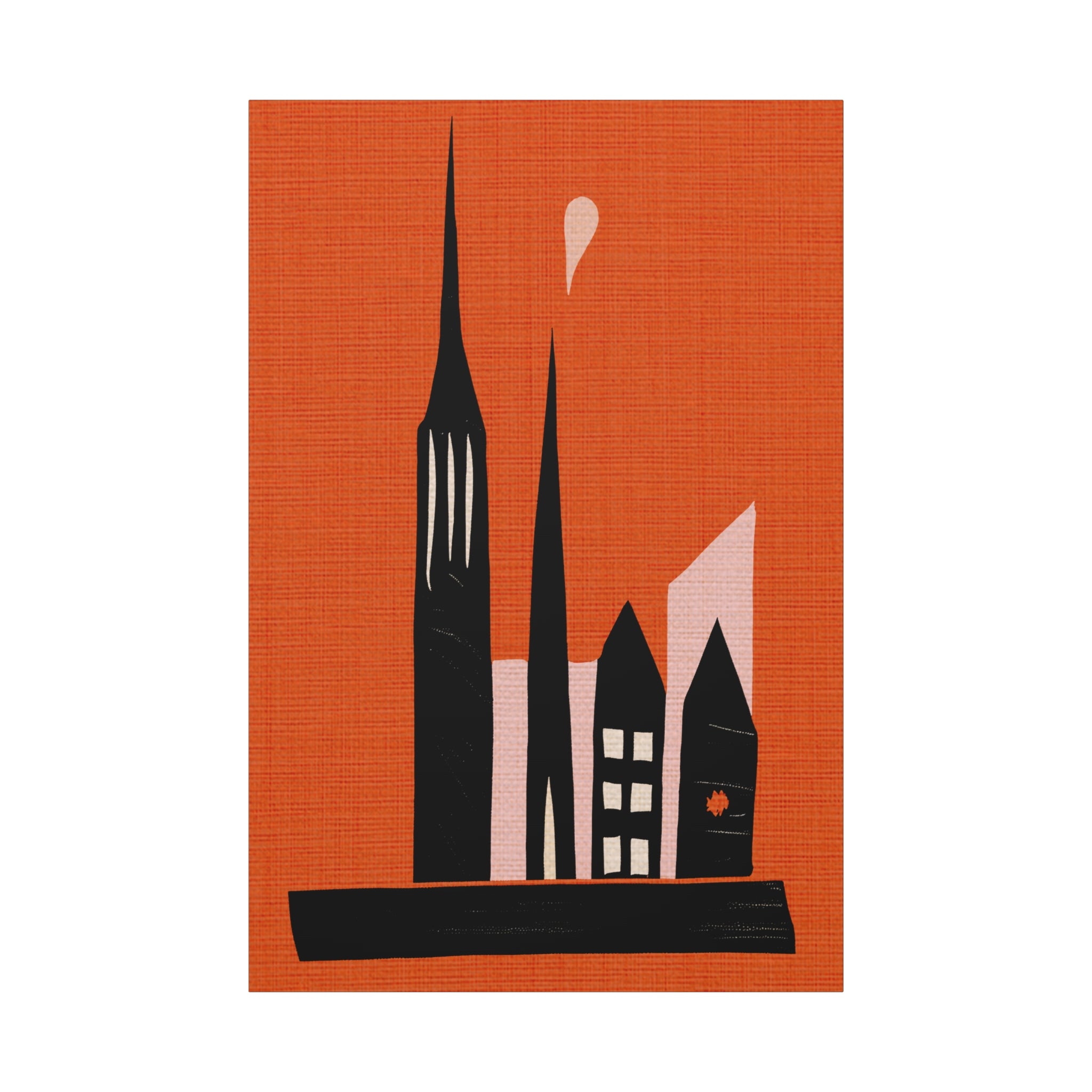 Midwest Modern Small Town Skyline in Orange - Matte Canvas, Stretched, 1.25"