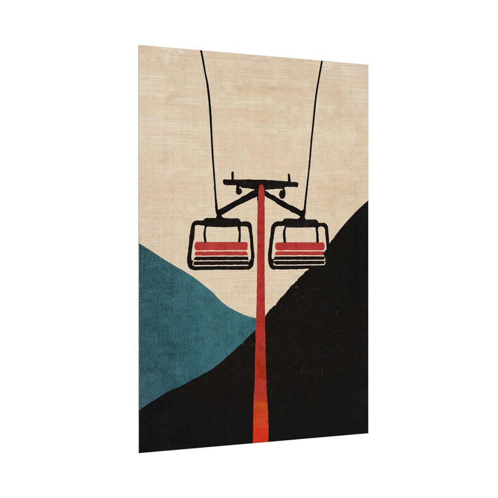 Midwest Mod Minimal Ski Lift Poster, Rolled Poster -  Ski, Ski Lift, Mountains, Snow, Winter, Sports