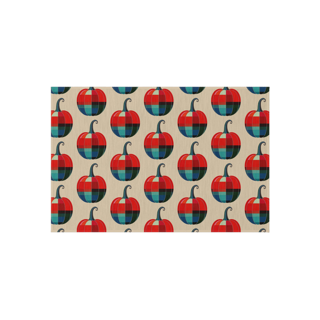 Mid-Century Modern Style Halloween Pumpkin Pattern Outdoor Rug — Retro Abstract Patio Mat