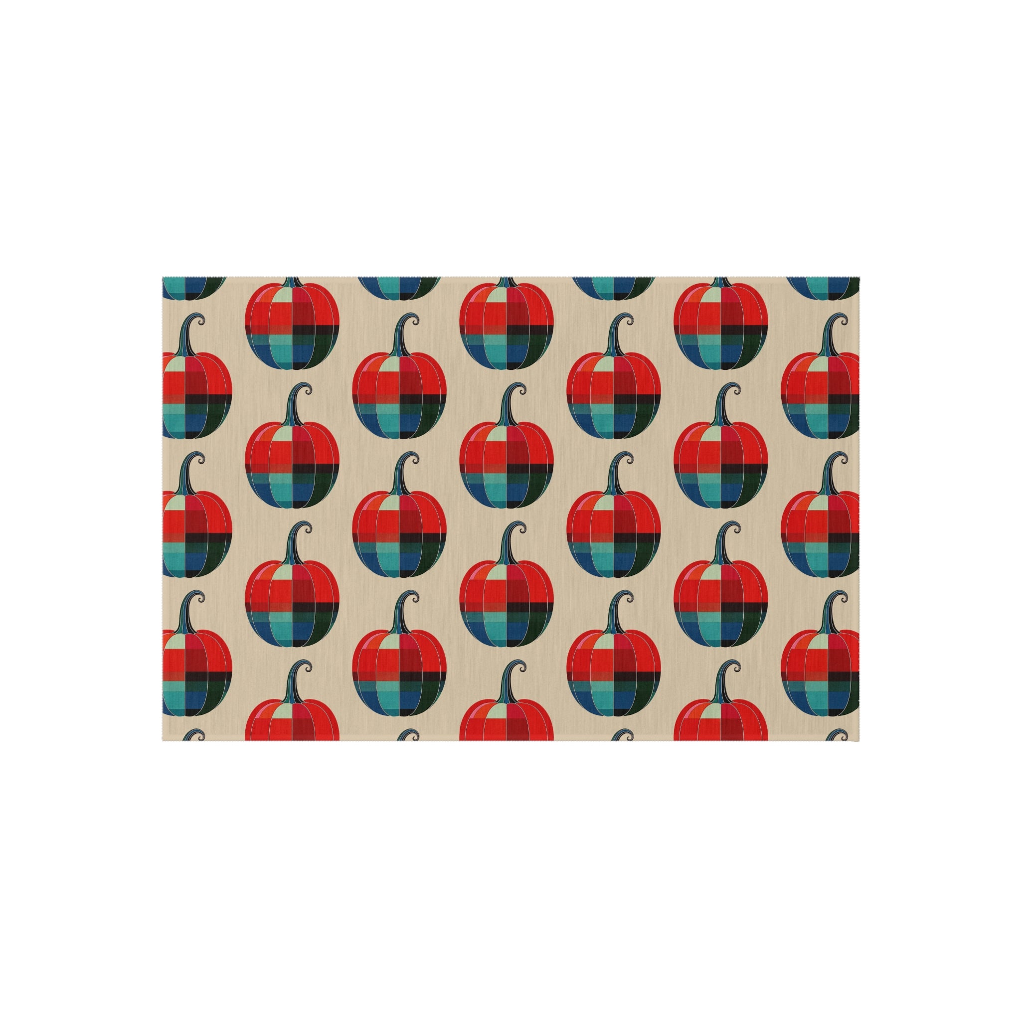 Mid-Century Modern Style Halloween Pumpkin Pattern Outdoor Rug — Retro Abstract Patio Mat