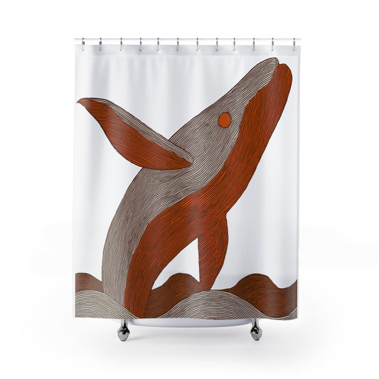 Graphic Illustration Style Leaping Whale Shower Curtain