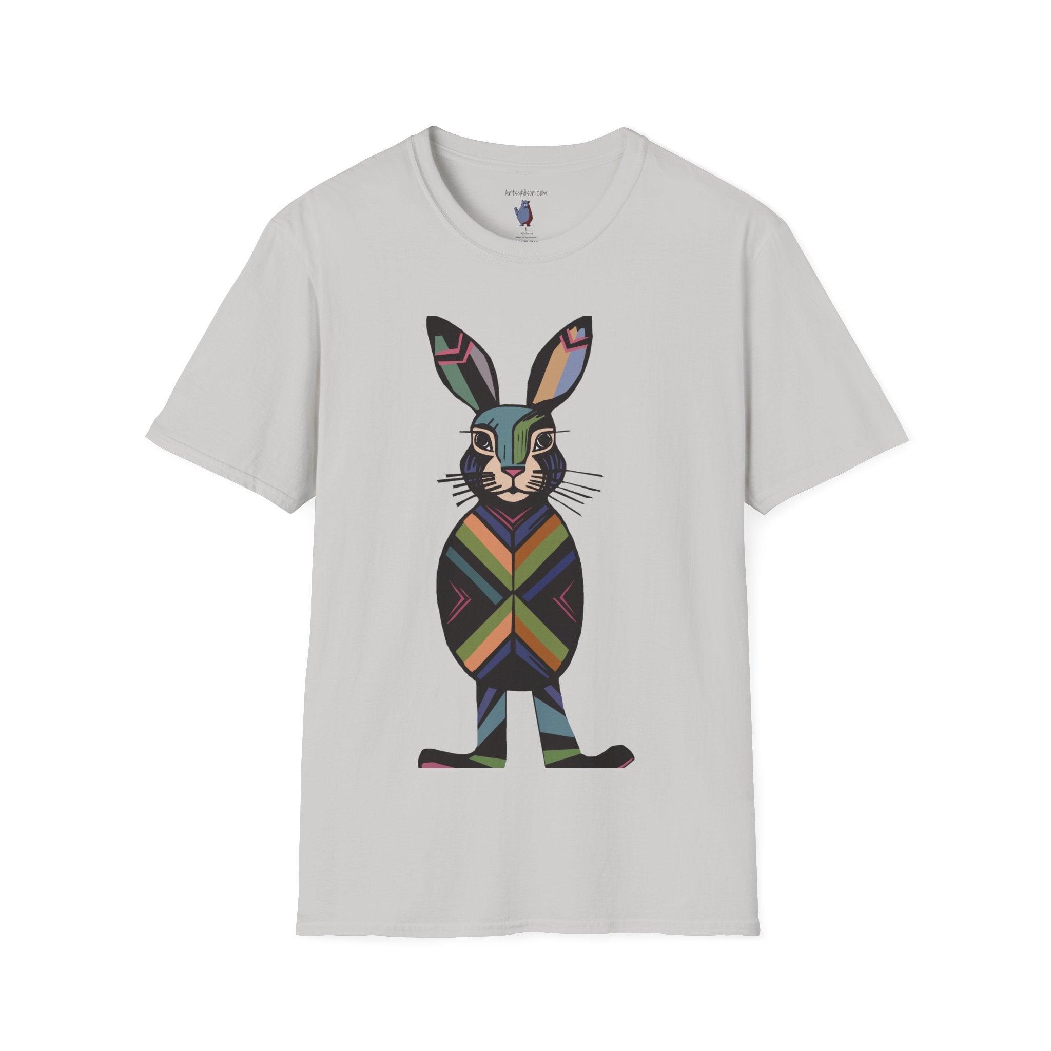 Striped Standing Bunny Rabbit - 100% Cotton T-Shirt