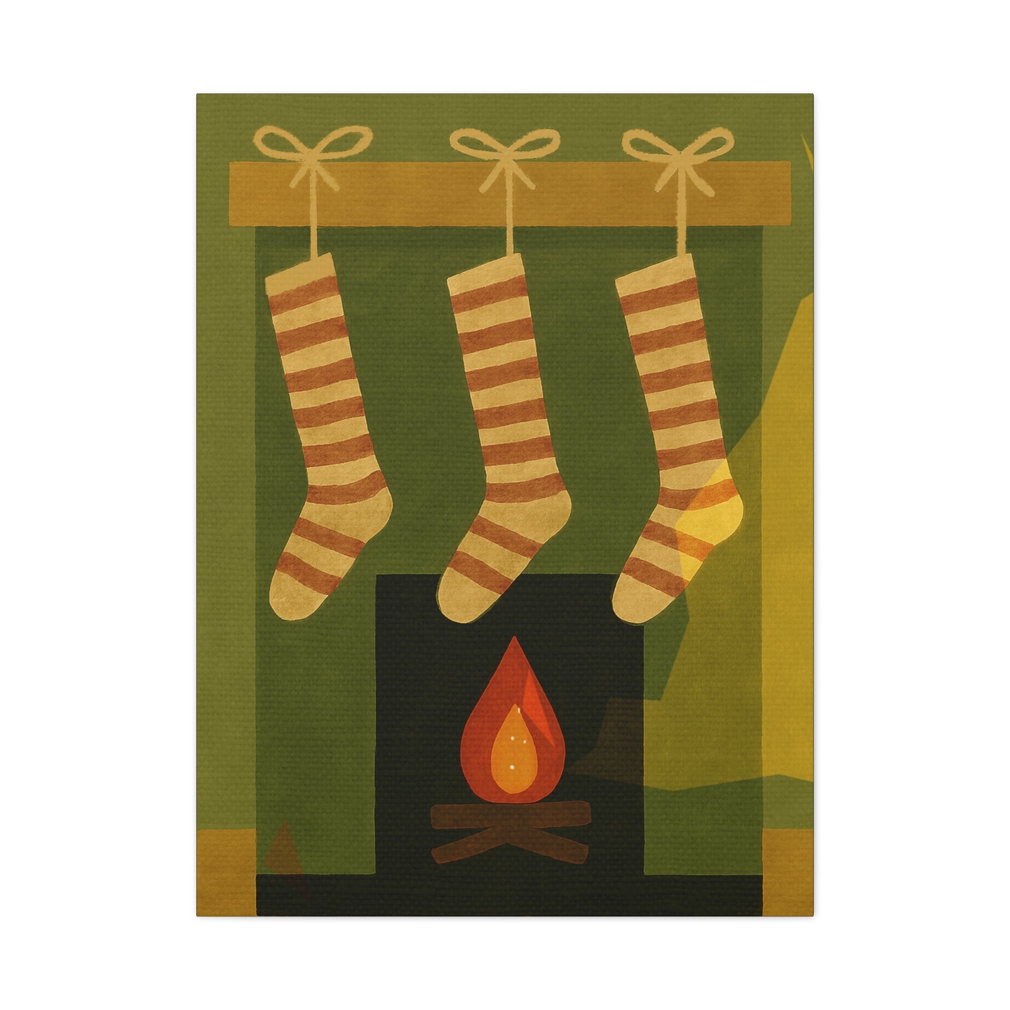 Midwest Mod Seasonal Christmas Art Print - Stockings on Mantel - Matte Canvas, Stretched, 1.25"