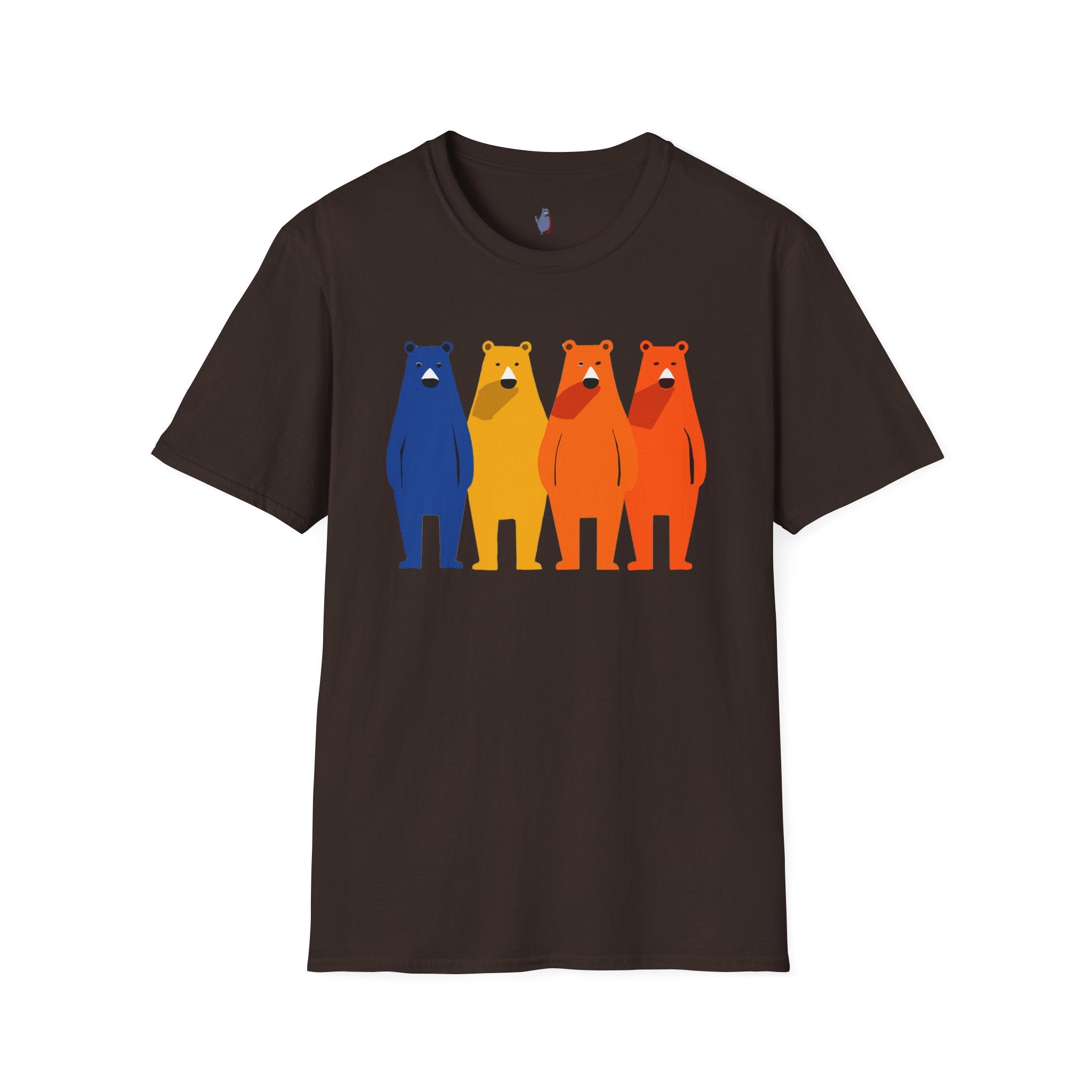 Midwest Modern Primary Row of Four Standing Bears - 100% Cotton Graphic Tee - animal lovers, primary colors, bears