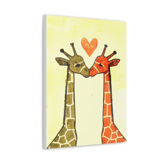 Canvas Art Print - Graphic Pop Style Giraffe Duo In Love