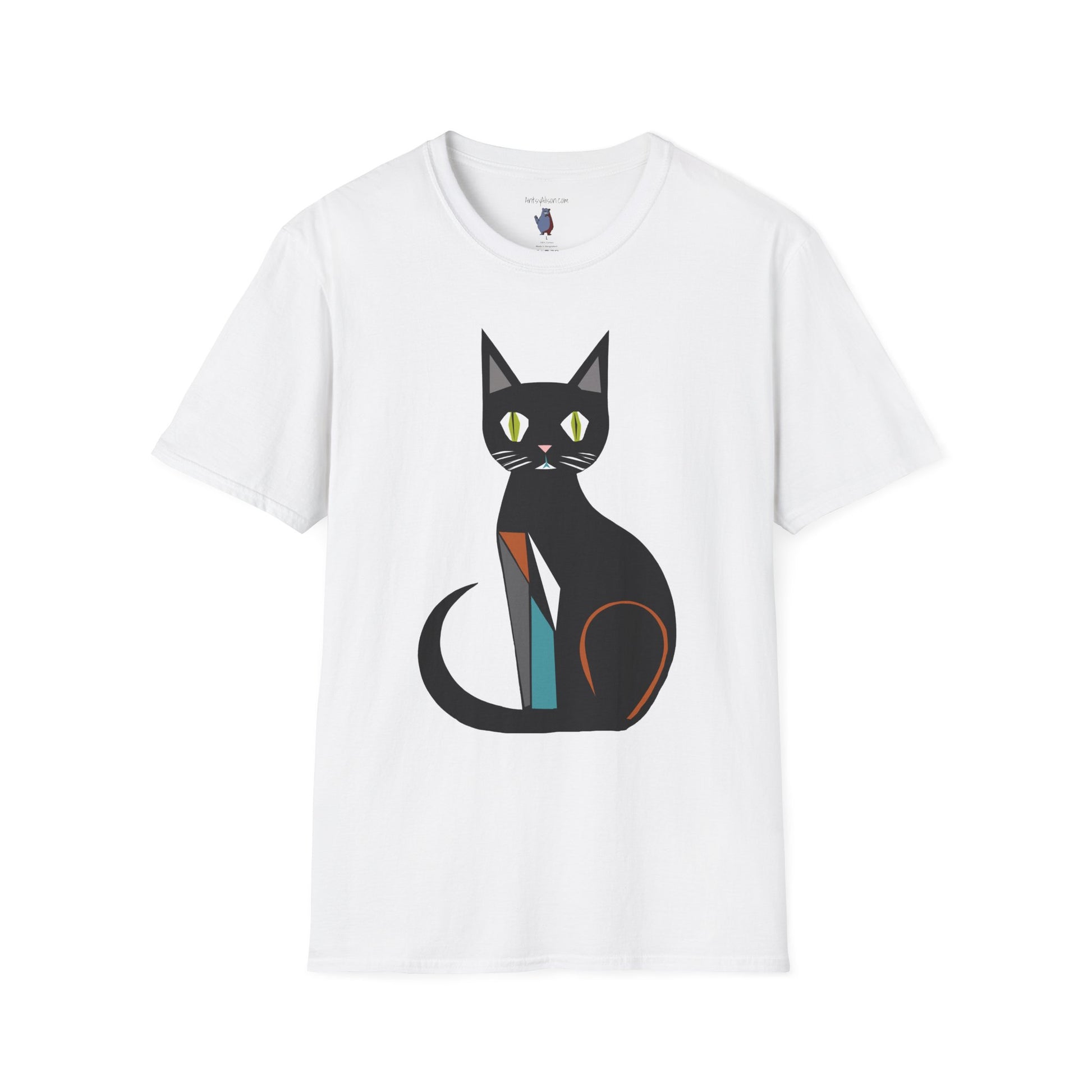 Modern Black Cat Graphic Art Tee - 100% Cotton T-Shirt