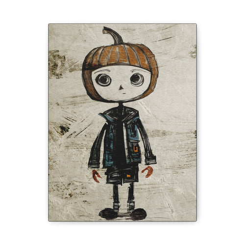 Halloween Seasonal Midwest Mod Pumpkin Boy #2 Art Print  - Matte Canvas, Stretched, 1.25"
