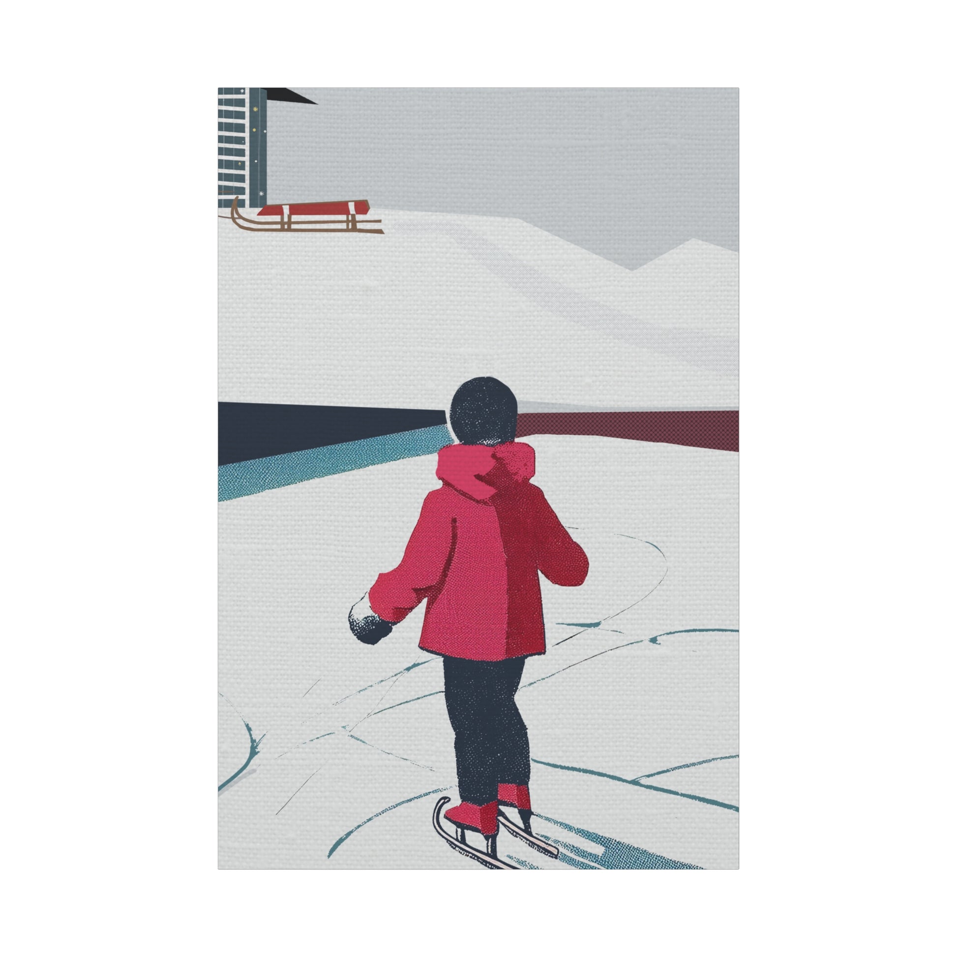 Midwest Mod To Skate or To Sled Winter Art Print - Matte Canvas, Stretched, 1.25"