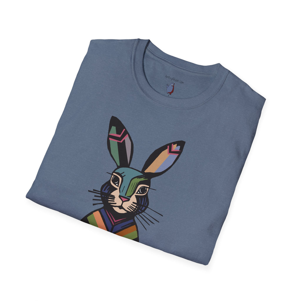 Striped Standing Bunny Rabbit - 100% Cotton T-Shirt