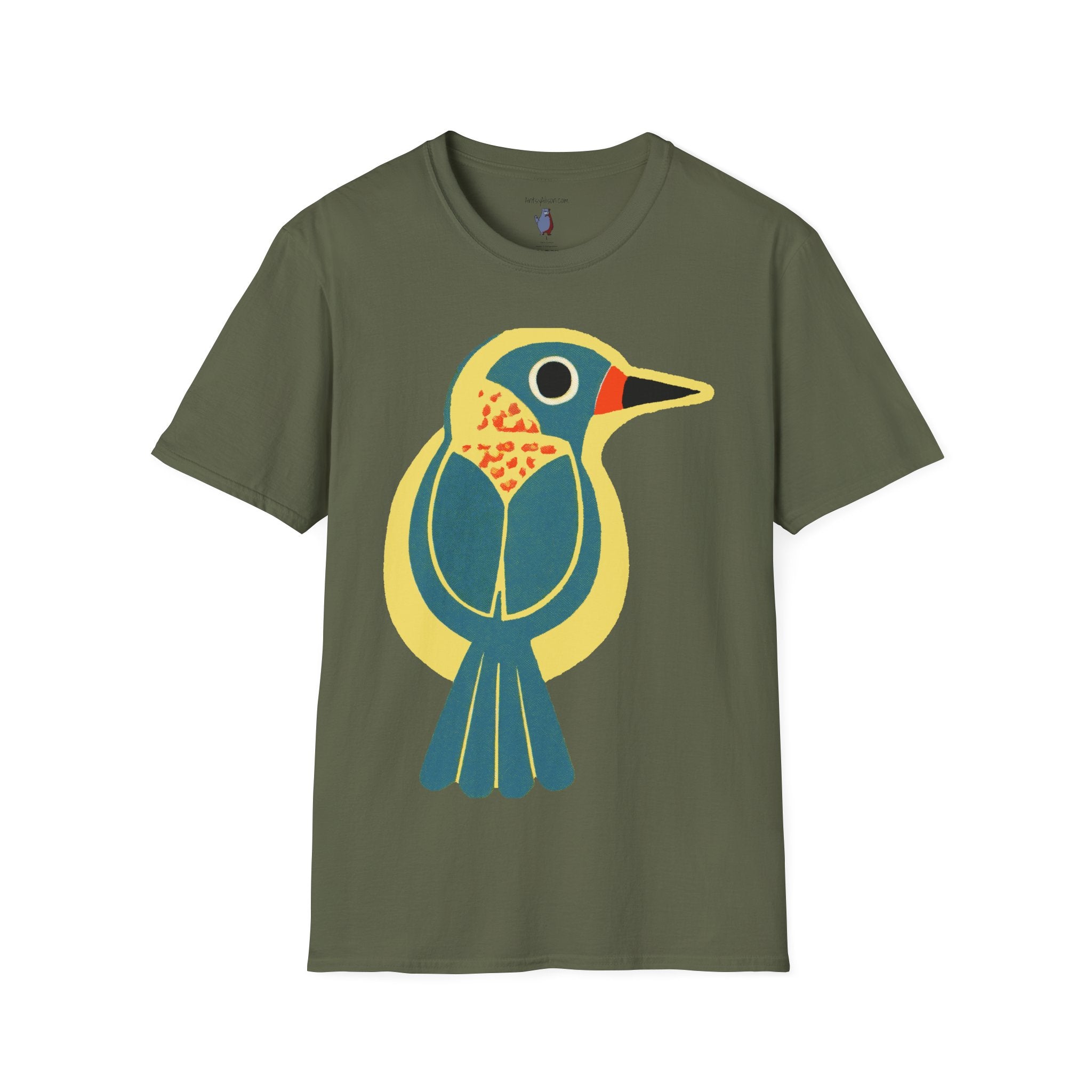 Retro BlueBird Graphic Art Tee - 100% Cotton T-Shirt