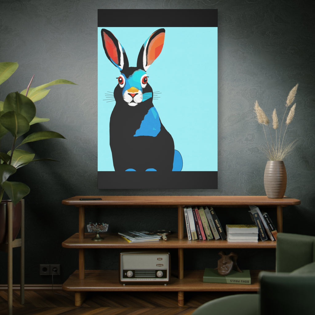 Modern Blue and Black Bunny Rabbit Portrait - Matte Canvas, Stretched, 1.25"
