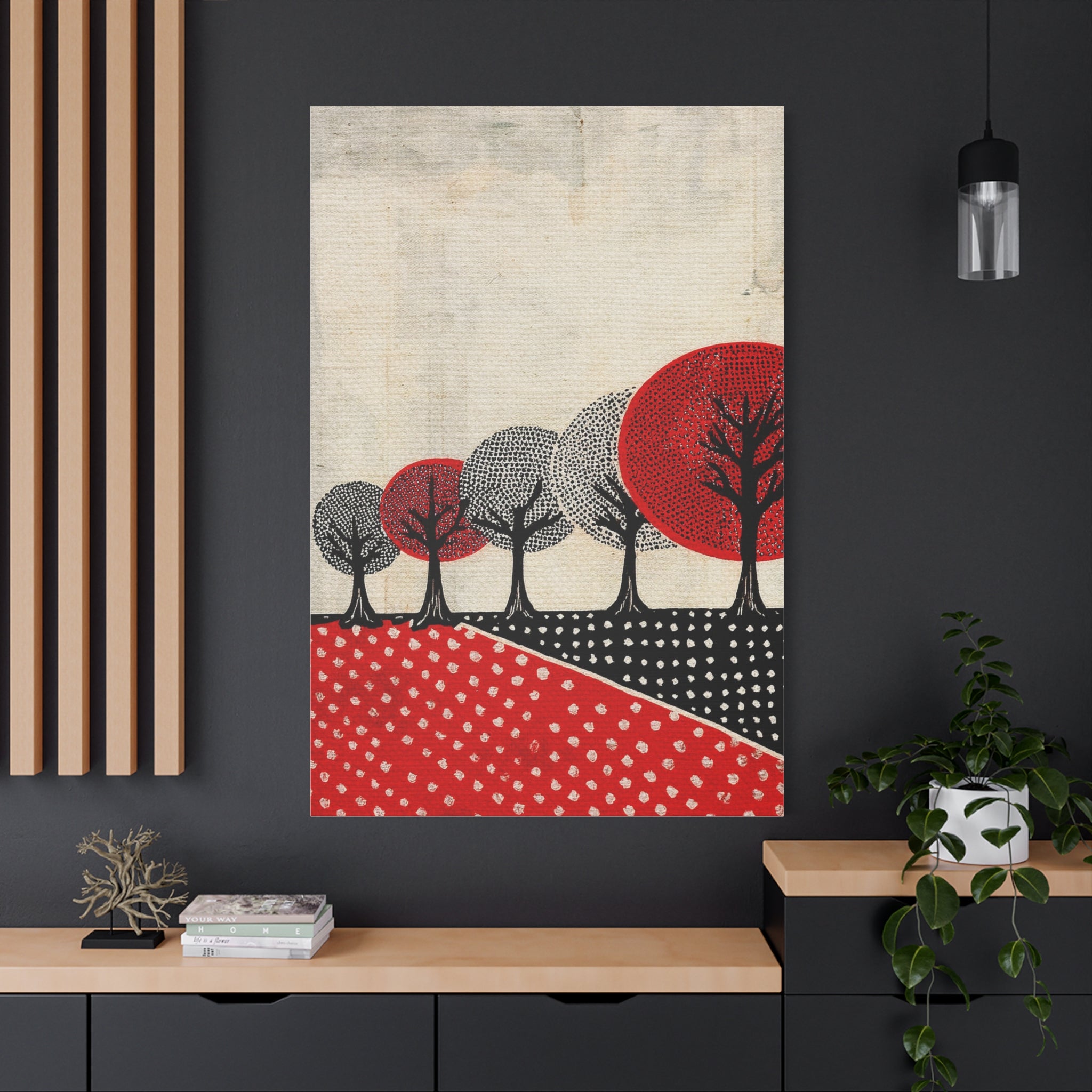 Modern Black and Red Prairie Landscape - Matte Canvas, Stretched, 1.25"