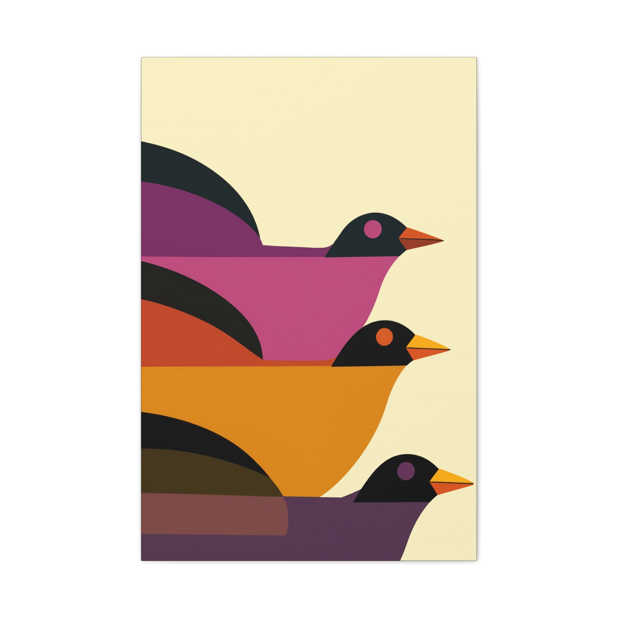 Midwest Modern Retro Bird Trio Pop Art Print - Matte Canvas, Stretched, 1.25"