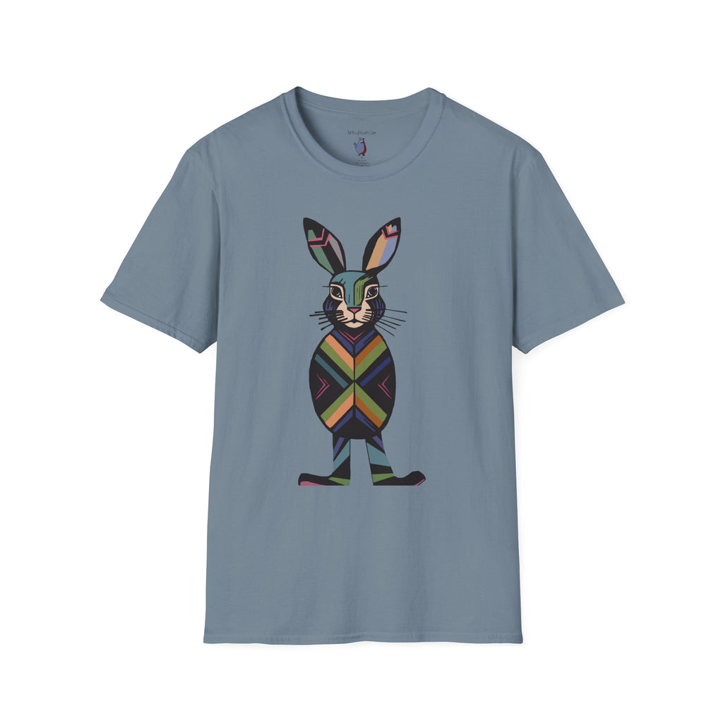 Striped Standing Bunny Rabbit - 100% Cotton T-Shirt