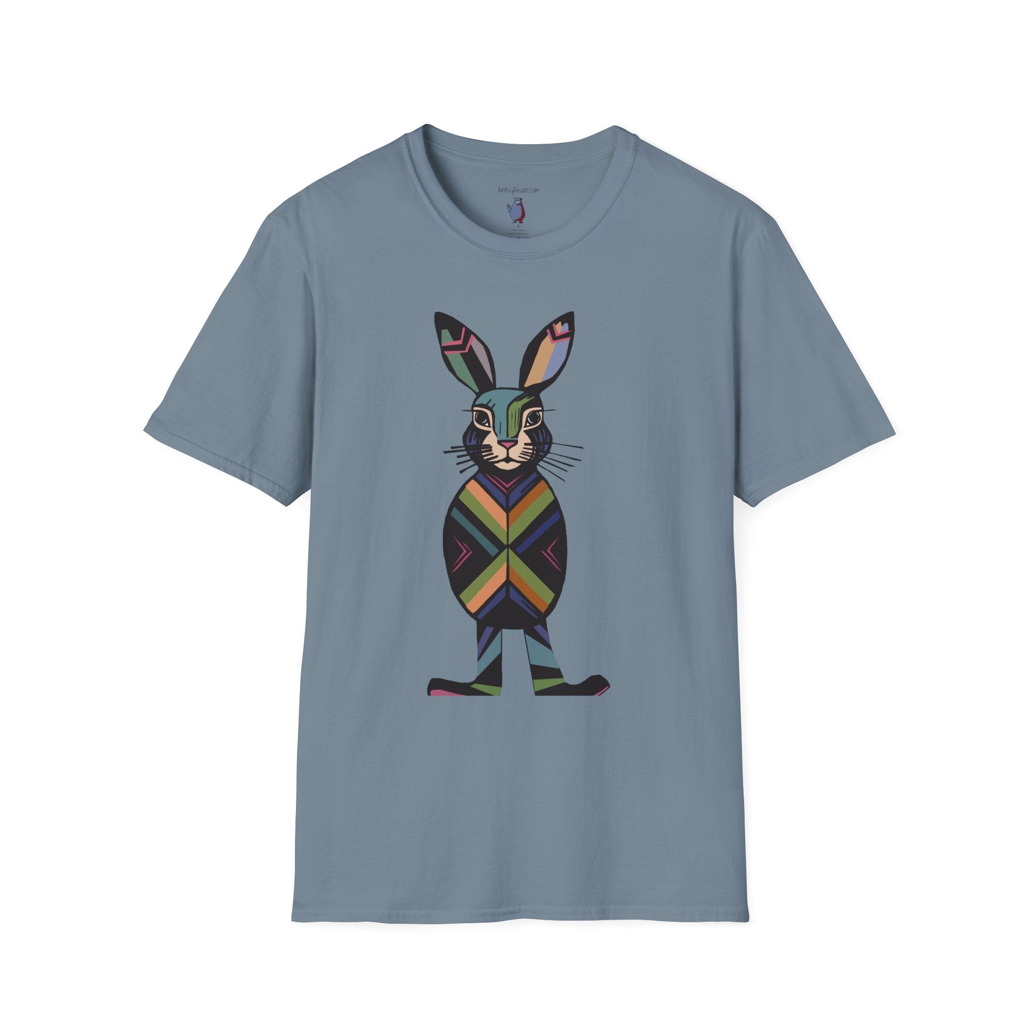 Striped Standing Bunny Rabbit - 100% Cotton T-Shirt