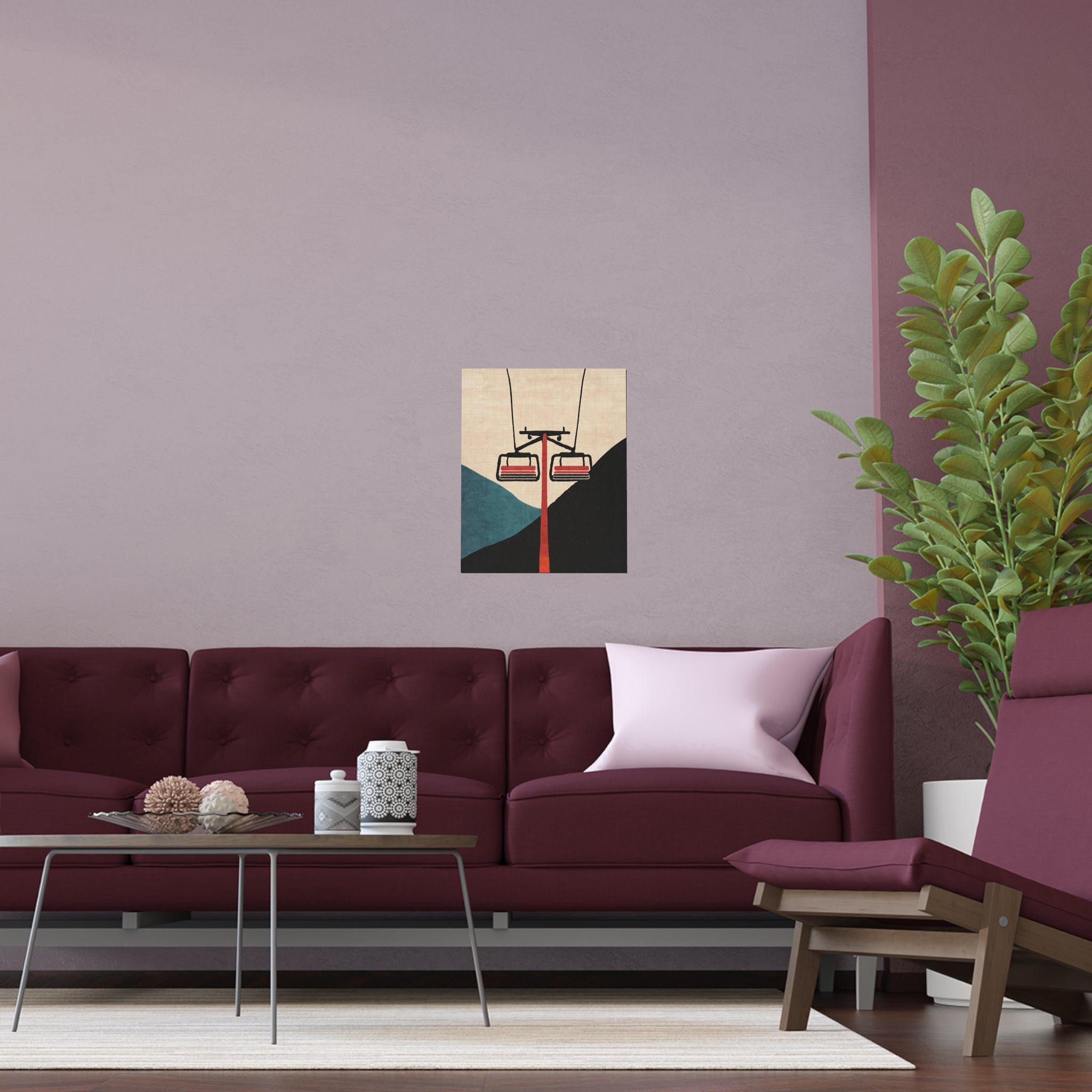 Midwest Mod Minimal Ski Lift Silk Poster, Indoor and Outdoor Decor, Unique Home Decor, Seasonal Decor, Christmas, Holiday, Winter, Cabin