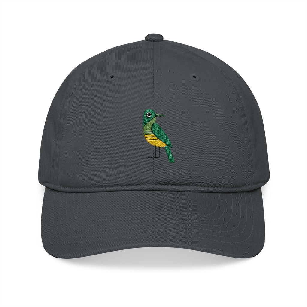 Embroidered Organic Baseball Cap - Stylish Midwest Modern Green Bird Design