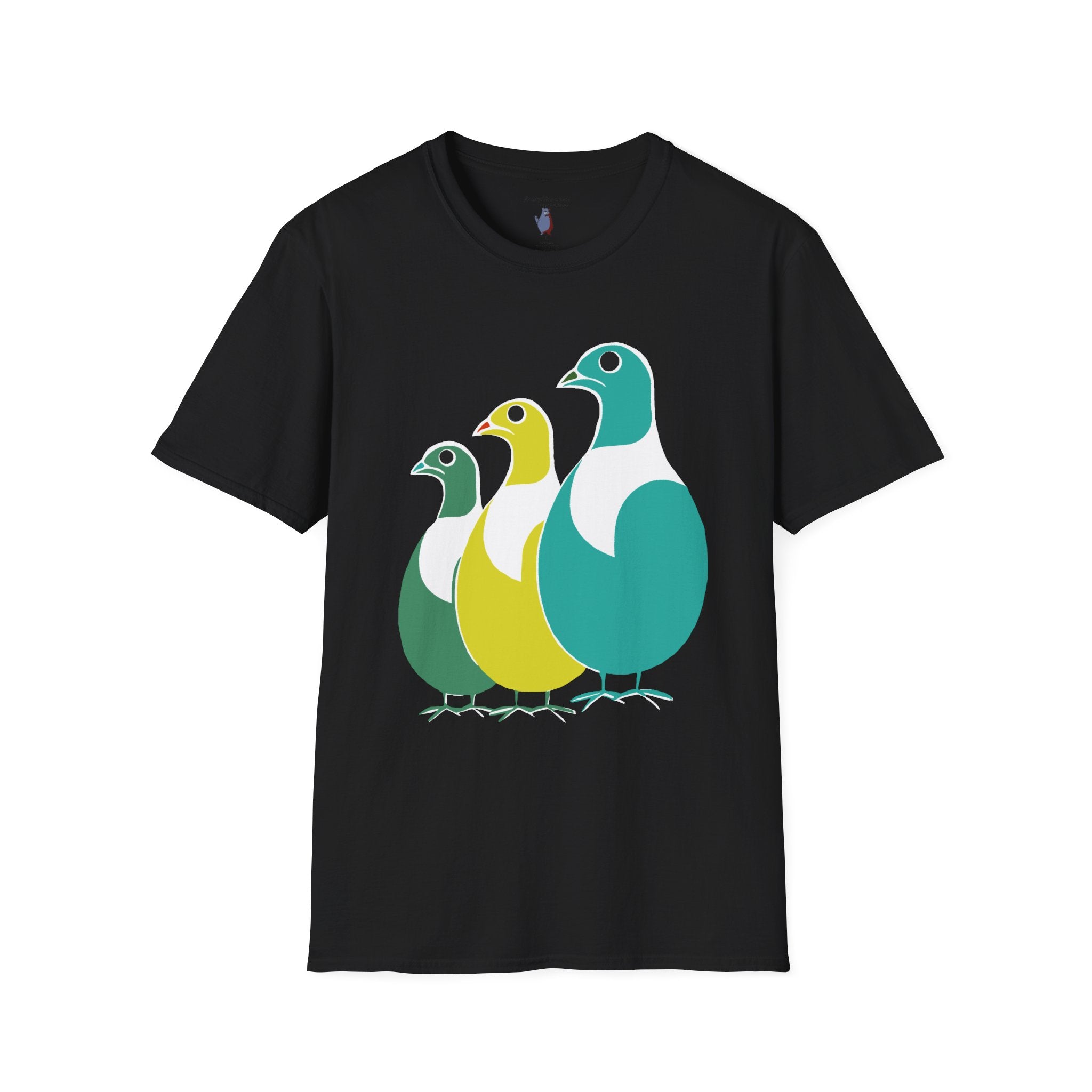 Midwest Modern Pop Art Partridge Trio in Blues - 100% Cotton Graphic Tee - animal lovers, cute, partridge, bird