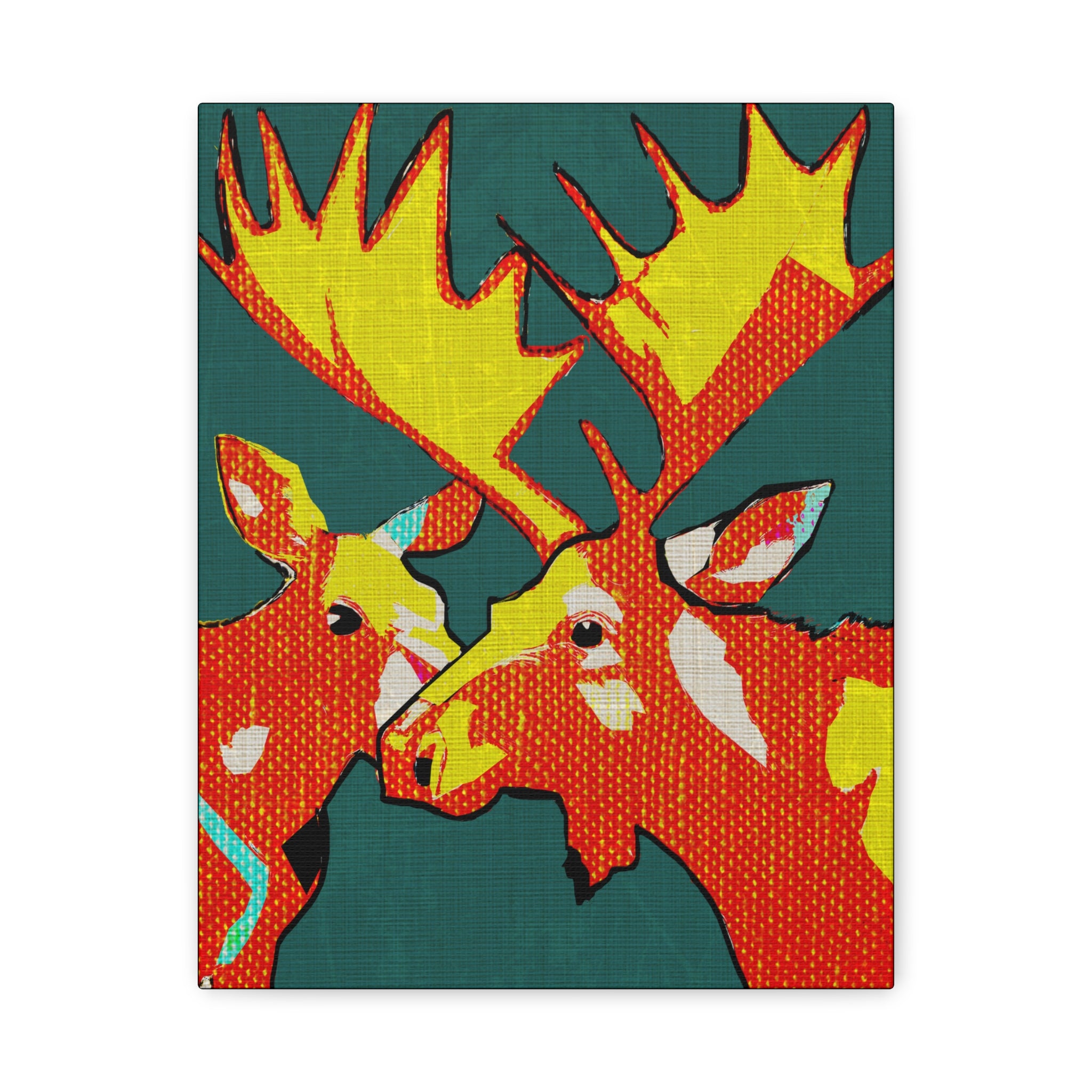 Midwest Mod Moose Pair Pop Art Winter Print- Matte Canvas, Stretched, 1.25", holiday decor, winter, moose