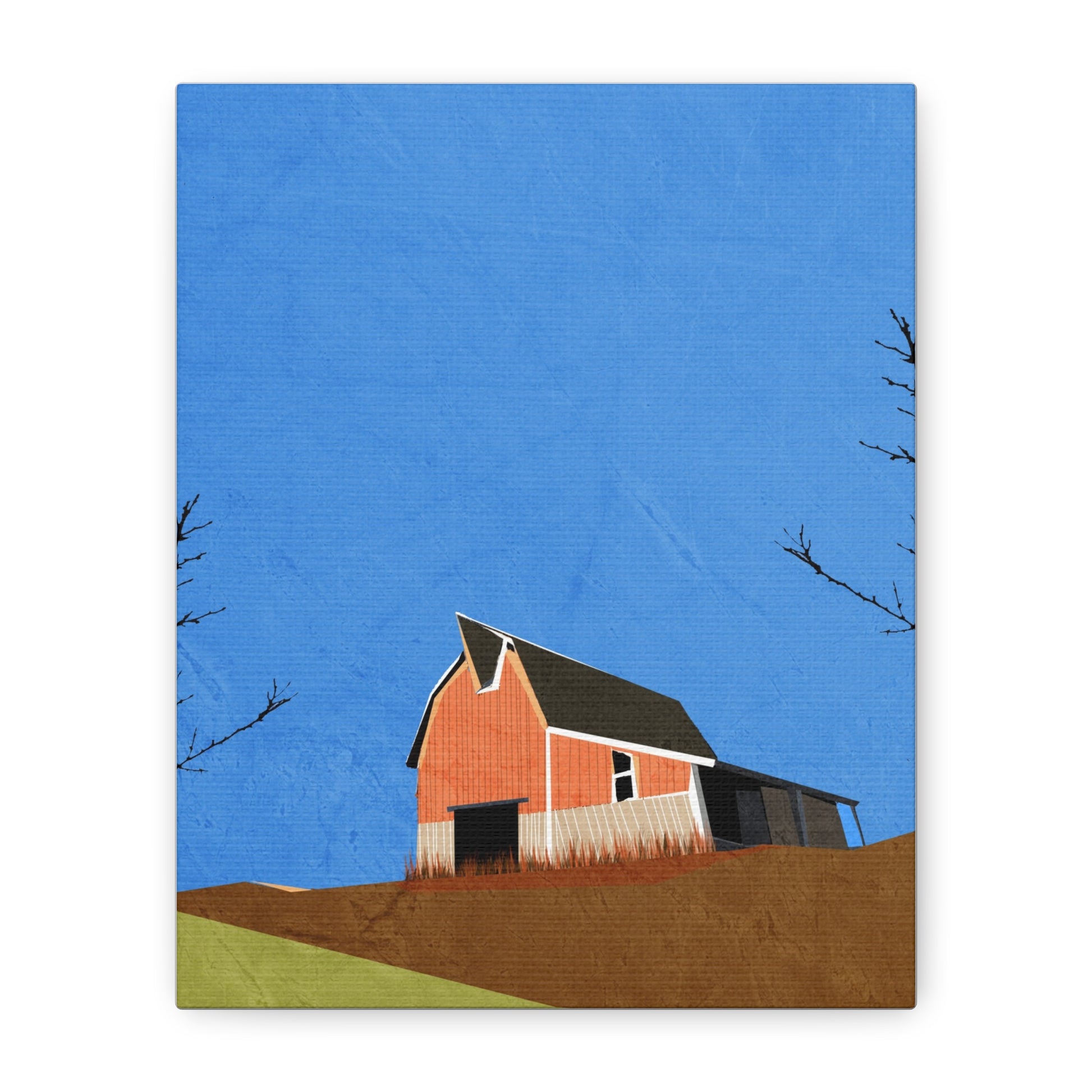 Midwest Modern Prairie Pink Barn Landscape - Matte Canvas, Stretched, 1.25"